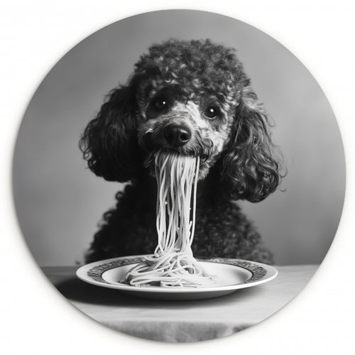 Muurcirkel - Poedel - Hond - Zwart - Wit - Schattig - Pasta