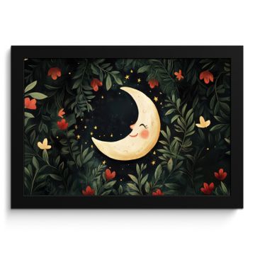 Poster met lijst - Maan - Bloemen - Nachthemel