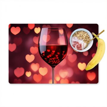 Placemat vinyl - Rood - Wijn - Hartjes