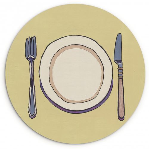 Muurcirkel - Illustratie - Bord - Bestek - Beige