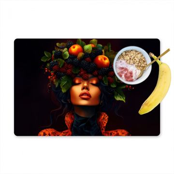 Placemat vinyl - Vrouw - Zwart - Bessen - Bramen - Appels