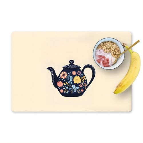 Placemat vinyl - Theepot - Kleurrijk - Bloemen