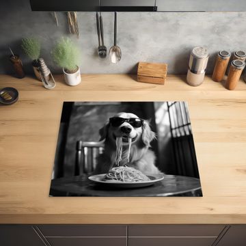 Inductie beschermer - Golden Retriever - Hond - Vrolijk -  Bord spaghetti - Zwart - wit
