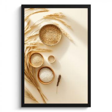 Poster met lijst - Granen - Hout - Kom - Beige