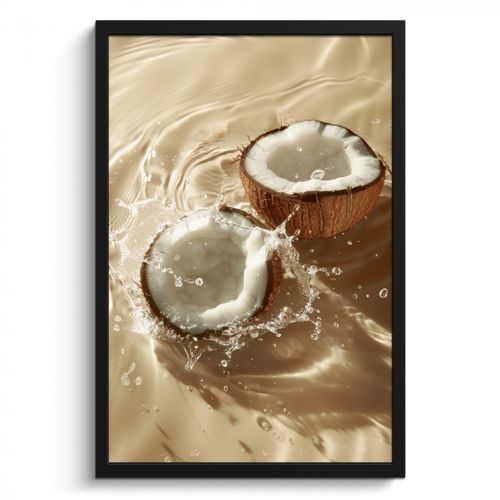 Poster met lijst - Kokosnoot - Water - Beige - Spetters