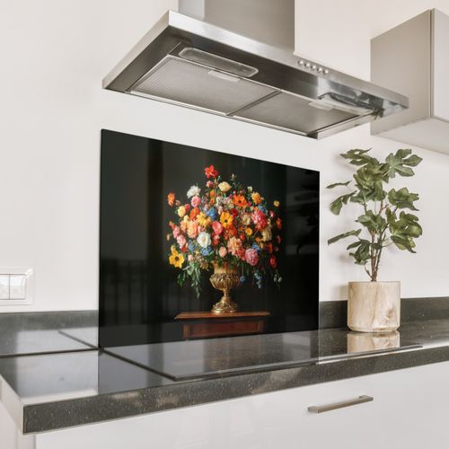 Spatscherm Aluminium - Goud - Bloemen - Kleuren - Vaas
