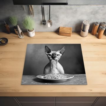 Inductie beschermer - Sphynx - Kat - Dieren - Humor - Spaghetti - Zwart Wit