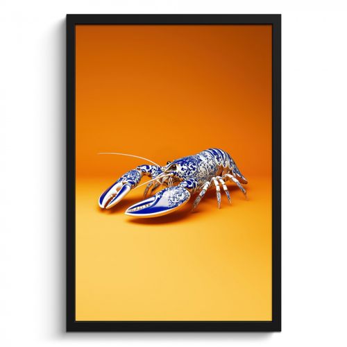 Poster met lijst - Kreeft - Delftsblauw - Schild - Stoer - Oranje
