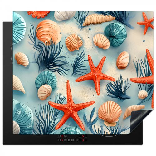 Inductie beschermer - Zeesterren - Schelpen - Illustratie - Zand