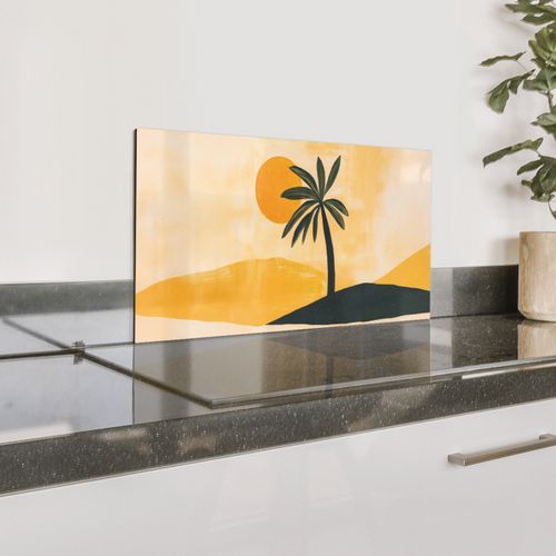 Illustratie - Palmboom - Zon - Heuvels