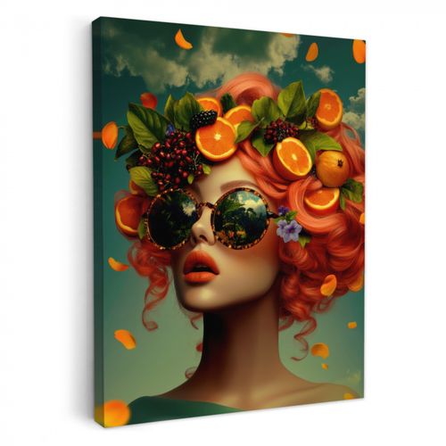 Canvas schilderij - Vrouw - Sinaasappel - Bessen - Oranje