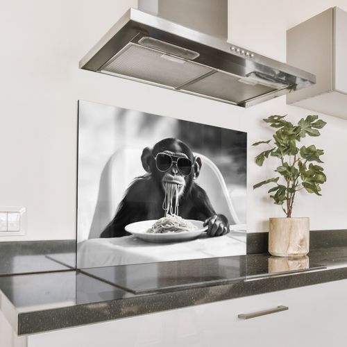 Spatscherm Aluminium - Aap - Spaghetti - Zonnebril - Zwart wit - Cool - Dier