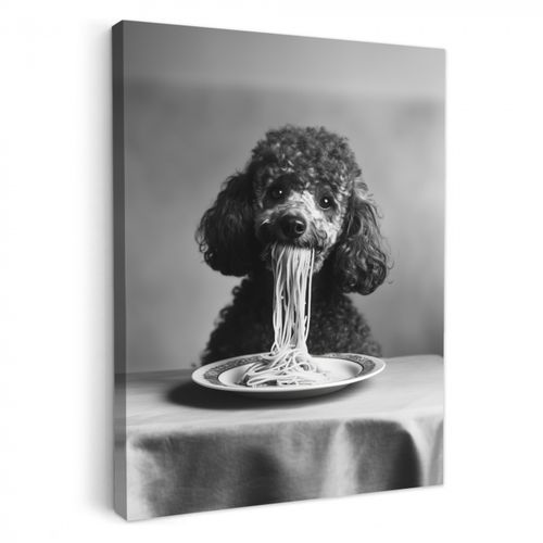 Canvas schilderij - Poedel - Hond - Zwart - Wit - Schattig - Pasta