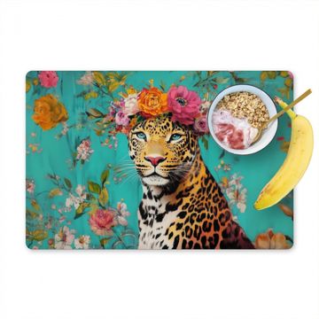 Placemat vinyl - Luipaard - Bloemen - Kroon