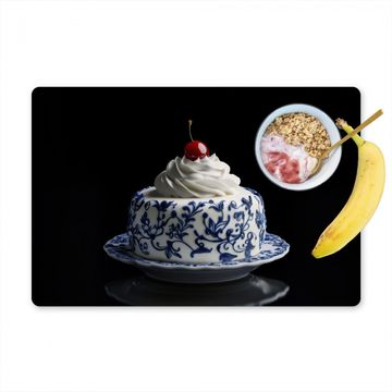 Placemat vinyl - Taart - Slagroom - Kers - Bord - Delfts blauw