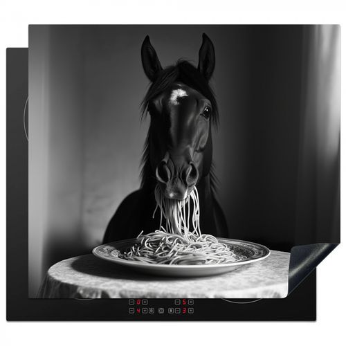 Inductie beschermer - Paard - Bord - Pasta - Tafelkleed - Zwart Wit - Dieren