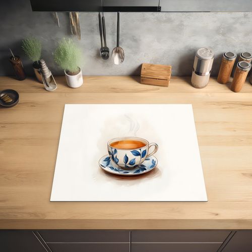 Inductie beschermer - Theekop - Bladeren - Blauw