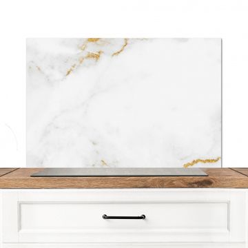 Spatscherm Aluminium - Gouden Aders op Wit Canvas