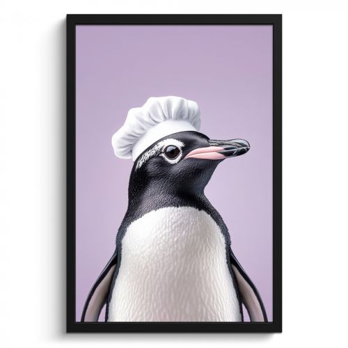 Poster met lijst - Pinguïn - Koksmuts - Lief - Paars
