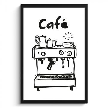 Poster met lijst - Illustratie - Café - Koffiemachine - Kopjes