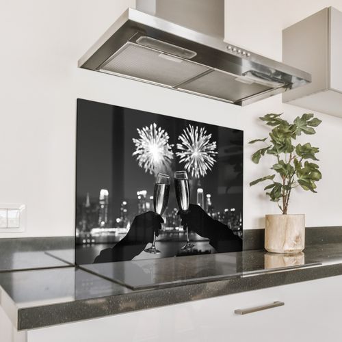 Spatscherm Aluminium - Vuurwerk - Proosten - Skyline - Champagne