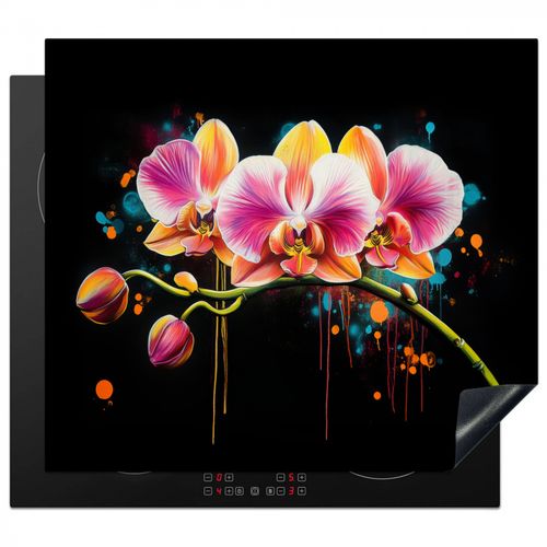 Inductie beschermer - Orchidee - Graffiti - Kleurrijk - Bloemen - Abstract