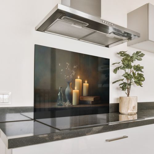 Spatscherm Aluminium - Kaarsen - Stilleven - Rustiek - Boeken