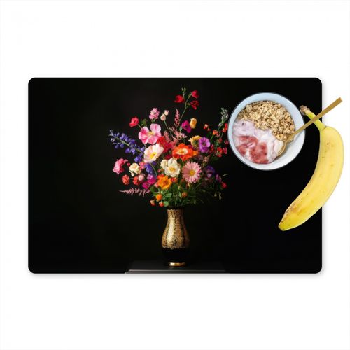 Placemat vinyl - Kleurrijk - Boeket - Vaas - Goud