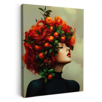 Canvas schilderij - Vrouw - Appels - Rood - Bladeren