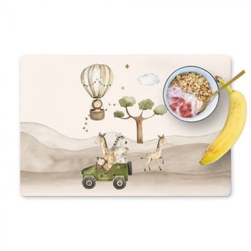 Placemat vinyl - Wilde dieren - Safari - Watercolor - Luchtballon