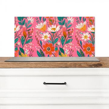 Spatscherm Aluminium - Roze - Bloemen - Wit - Oranje