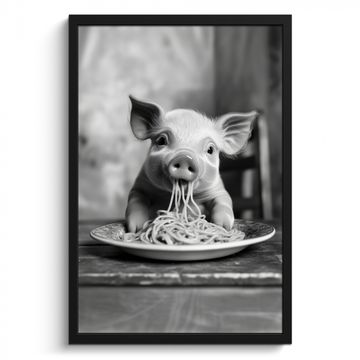 Poster met lijst - Varken - Schattig - Spaghetti - Zwart wit - Dier