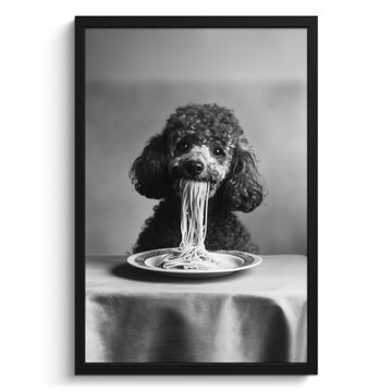 Poster met lijst - Poedel - Hond - Zwart - Wit - Schattig - Pasta