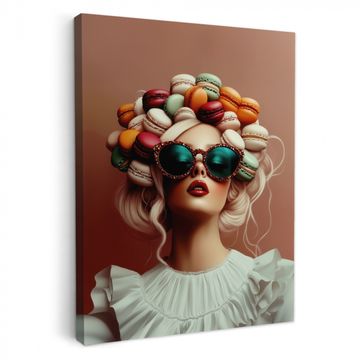 Canvas schilderij - Vrouw - Macarons - Bril