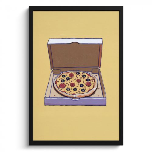 Poster met lijst - Pizza - Doos - Salami - Illustratie