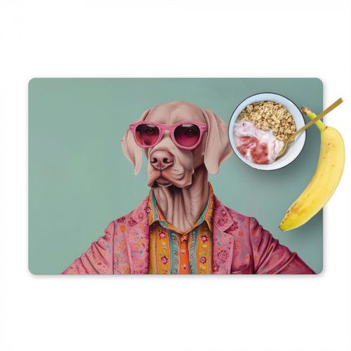 Placemat vinyl - Hond - Overhemd - Bloemen - Bril
