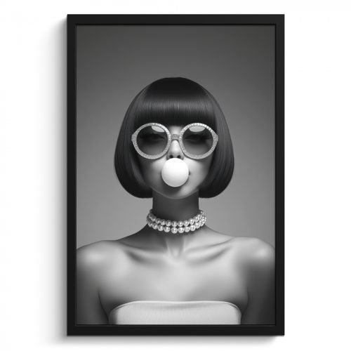Poster met lijst - Vrouw - Zwart Wit - Ketting - Zonnebril