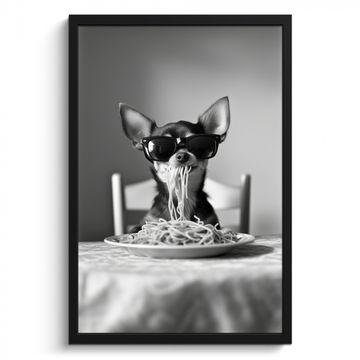 Poster met lijst - Chihuahua - Hond - Zonnebril - Humoristisch - Zwart - Wit - Spaghetti