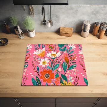 Inductie beschermer - Roze - Bloemen - Wit - Oranje