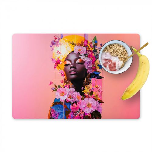 Placemat vinyl - Kleurrijk - Bloemen - Vrouw - Zon