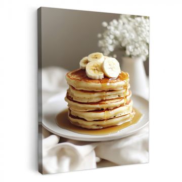 Canvas schilderij - Pannenkoeken - Banaan - Siroop - Wit - Beige