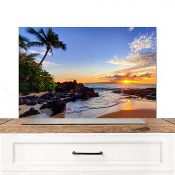 Spatscherm Aluminium - Tropisch Paradijs bij Zonsondergang