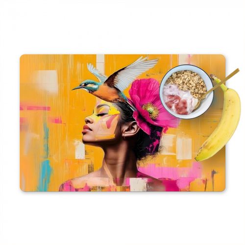 Placemat vinyl - Vogel - Vrouw - Abstract - Bloem