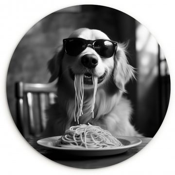 Muurcirkel - Golden Retriever - Hond - Vrolijk -  Bord spaghetti - Zwart - wit