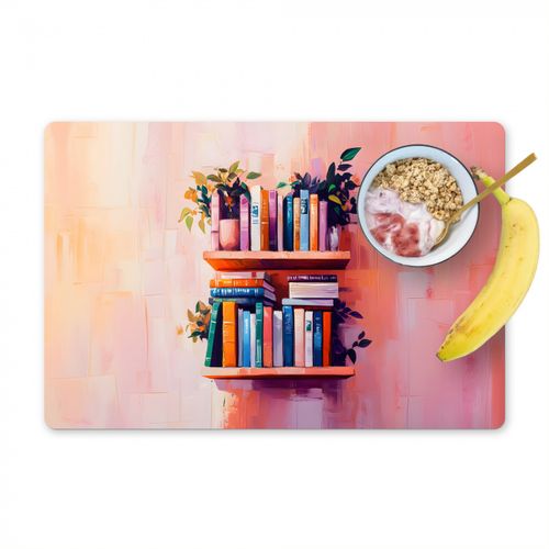 Placemat vinyl - Planken - Boeken - Bladeren