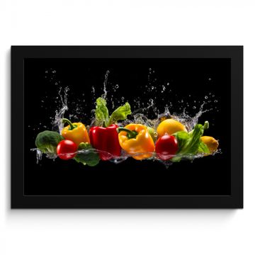 Poster met lijst - Paprika - Water - Groente - Zwart