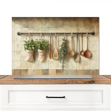 Spatscherm Aluminium - Hout - Keukengerei - Stilleven - Tegels