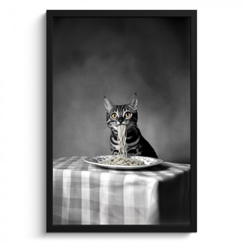 Poster met lijst - Bengaal - Kat - Tafelkleed - Zwart - Wit - Dier