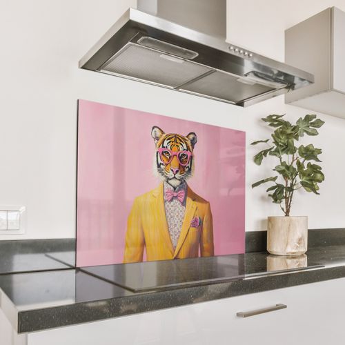 Spatscherm Aluminium - Tijger - Bril - Geel - Jasje