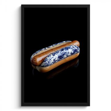 Poster met lijst - Hotdog - Porselein - Delfts blauw - Eten